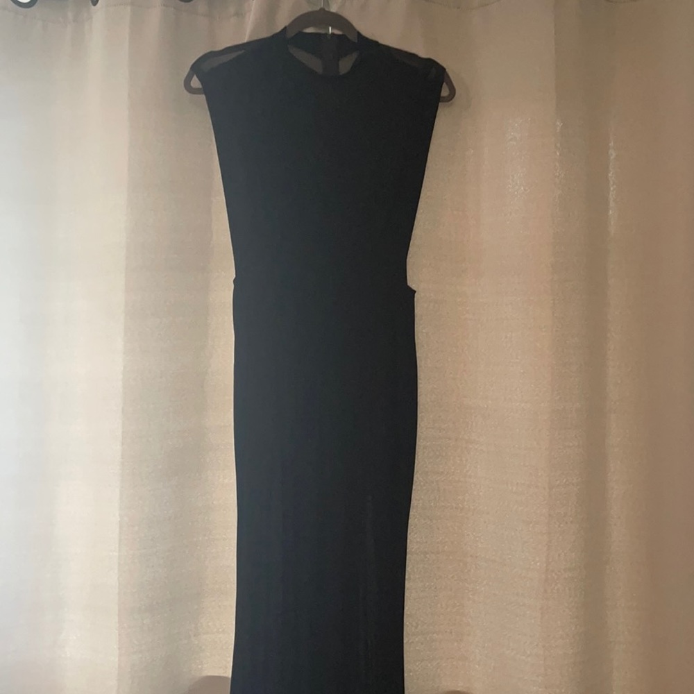 Long black dress with large slits and mesh back